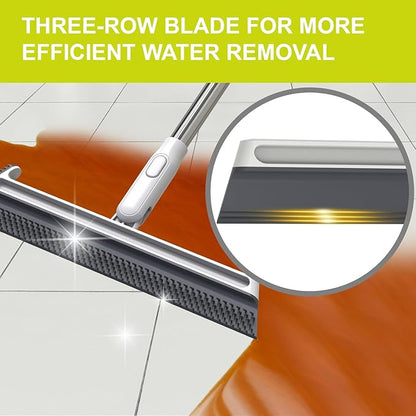 Squeegee Broom for Floor, Floor Squeegee for Concrete and Tile Cleaning, Floor Scrubber with Long Handle for Bathroom, Kitchen, Shower, Tile, Pet Hair, Fur, Foam Cleaning