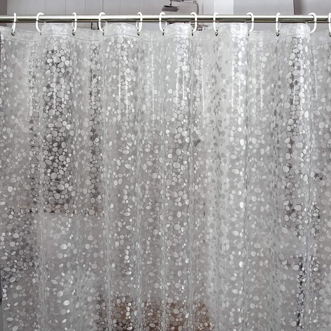 Bostofy Waterproof Shower Curtain Liner 8G EVA Thick Shower Curtain with Heavy Duty 3 Bottom Magnets, Shower Liner for Shower Stall, Bathtubs, 3D Pebble Pattern, 72 x 72,12 Hooks