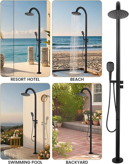 316 Marine Grade Stainless Steel Free Standing Outdoor Shower with Foot Wash, 3-Function Matte Black Shower Kit with 10''Rain Shower Head,Outdoor Shower Fixture for Yard Beach Poolside Garden
