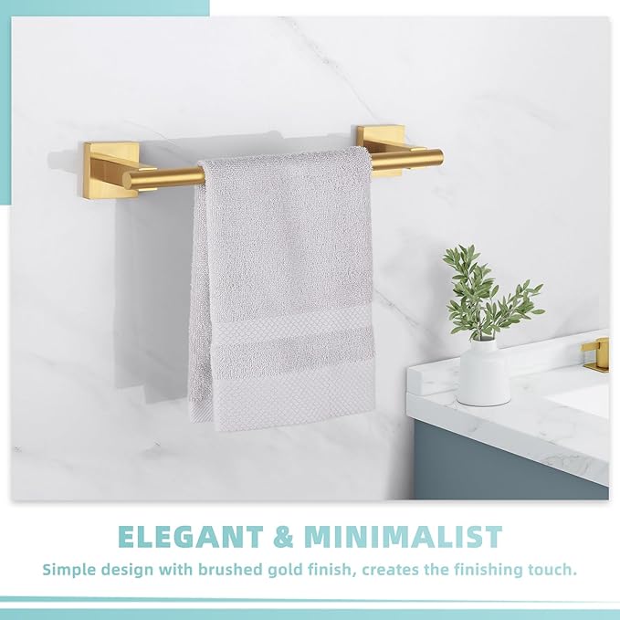 Suyar Brushed Gold Hand Towel Holder, SUS 304 Stainless Steel Short Towel Bar for Bathroom Wall, 13.78 Inch