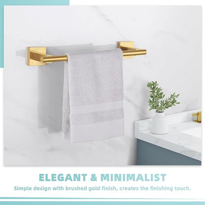 Suyar Brushed Gold Hand Towel Holder, SUS 304 Stainless Steel Short Towel Bar for Bathroom Wall, 13.78 Inch