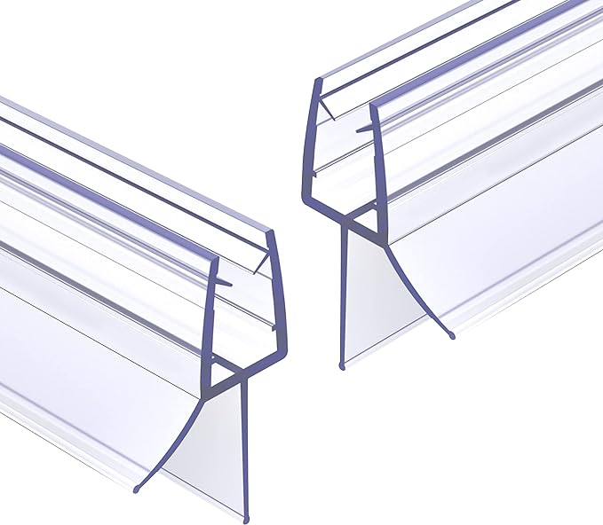 Frameless Ultra Clear Shower Door Bottom Seal 3/8"(10mm) Thick 36"(914mm) Long 2 Pack,Soft Bathroom Door Sweep Rubber Clip,Glass Shower Door Seal Strip Stop Shower Leaks,Fit for Doors Windows
