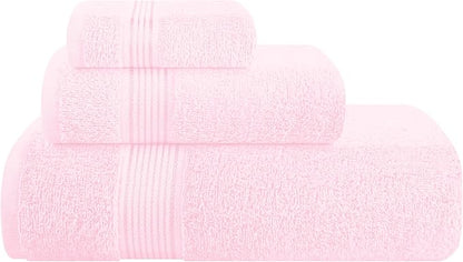 Belizzi Home Ultra Soft 3 Pack Cotton Towel Set, Contains a Bath Towel 28x55 inch, a Hand Towel 16x24 inch & a Wash Coth 12x12 inch, Ideal Everyday use, Compact & Lightweight - Pink