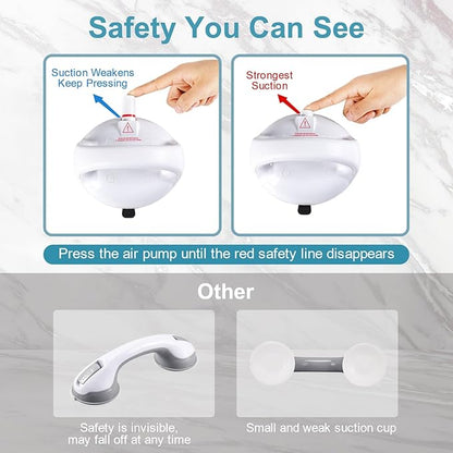 Upgraded Suction Shower Grab Bar, Extra Strong 418lb Suction Handle for Bathtubs, Showers, and Toilets, Safety for Elderly/Seniors, White, 2 Pack