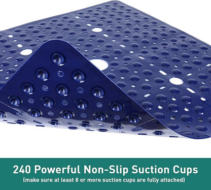Large Navy Blue Square Shower Mat Non Slip 27 x 27 Inch, Soft Bath Mat Tub Mat for Inside Shower Floor, Bathroom Shower Stall Mats with Big Suction Cups Drain Holes, Easy Washable, BPA-Free