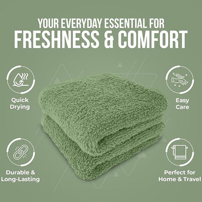 DAN RIVER 24 Pack Wash Cloths for Showering [12x12] - 100% Cotton Washcloths Premium Quality Flannel Face Cloths for Bathroom, Highly Absorbent and Soft Feel Wash Clothes, Sage Green