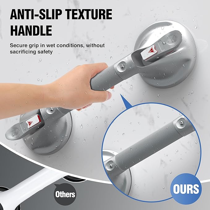 DAILYLIFE Grab Bars for Bathtubs and Showers, 17 inch Shower Handles for Elderly Suction, 300lbs Safety Shower Grab bar for Seniors and Elderly, Silver(2 Pack)