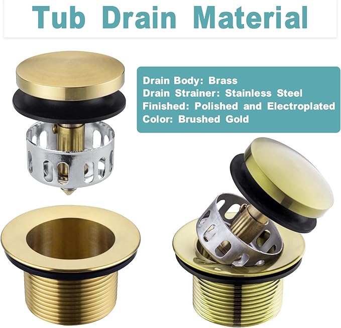 BESTILL Tip-Toe Bathtub Drain Bath Tub Trim Set Conversion Kit with Overflow Faceplate, Brushed Gold