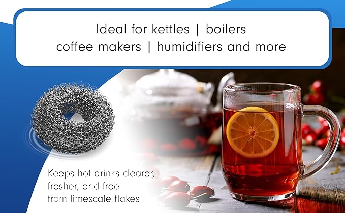 Tredoni 2 Reusable Limescale Remover Ring 0.8x1.6 - Boiler/Kettle Furring Descaler Stainless Steel Mesh 2x4cm (2)