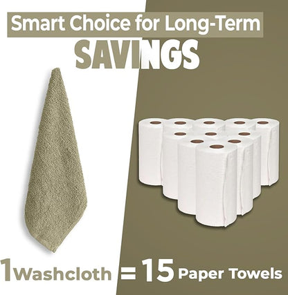 DAN RIVER 12 Pack Wash Cloths for Showering [12x12] - 100% Cotton Washcloths Premium Quality Flannel Face Cloths for Bathroom, Highly Absorbent and Soft Feel Wash Clothes, Beige