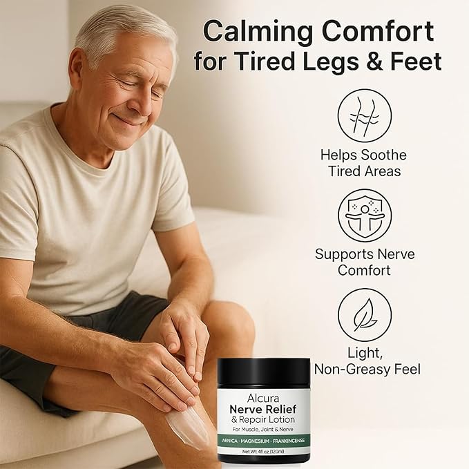 Alcura Nerve Cream, Alcura Neuropathy Lotion with Arnica, Magnesium for Body, Joint, Knee, Lumbar, Neck, Hand and Feet – 4 fl oz (1)