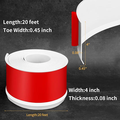 Flexible Baseboard Molding Trim 4 Inch Self-Adhesive Vinyl Wall Base Peel and Stick Cove Base Rubber Wall Baseboard Moulding Trim (20Ft, White)