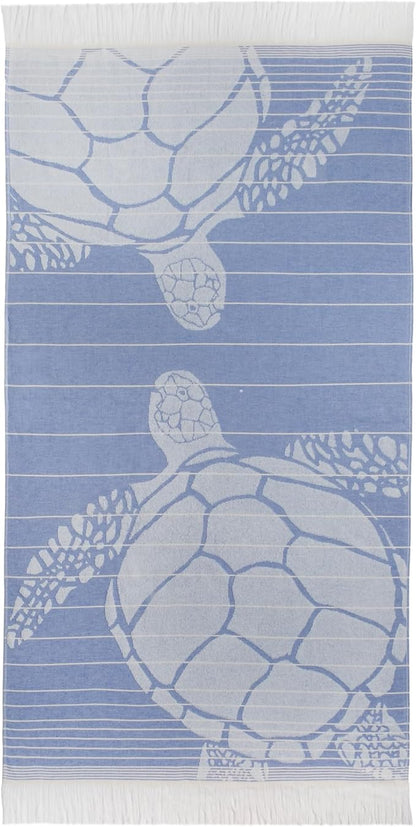 SOFE H&L | LINVIA Foutah Quick Dry Beach Towel Pack of 2 (35” x 70”) CARETTA - Blue | Lightweight, Premium, Fade Resistant, Durable | Travel Towel, Turkish Beach Towel with Shoulder Strap