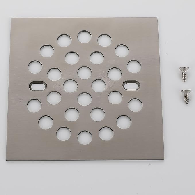 RRAJJ Square Improve 4-1/4 Inch(108mm*108mm) Screw-in Shower Floor Drain Grate Strainer (Brushed Nickel)