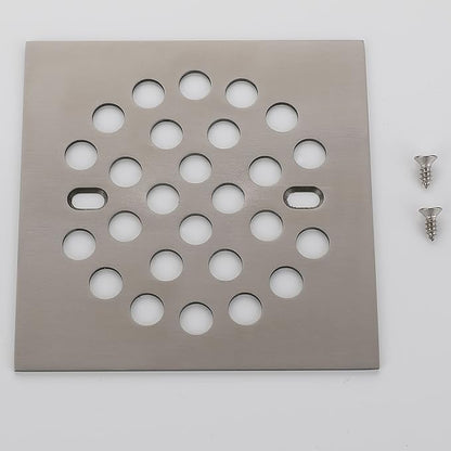 RRAJJ Square Improve 4-1/4 Inch(108mm*108mm) Screw-in Shower Floor Drain Grate Strainer (Brushed Nickel)