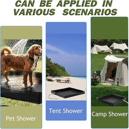 Upgraded Portable Shower Pan, 41" x 41" x 5" Foldable RV Shower Pan with Drain Hose & Pouch, Outdoor Shower Floor Camping Shower Base to Keep Feet Clean for Outdoor, Indoor, Camping, Beach