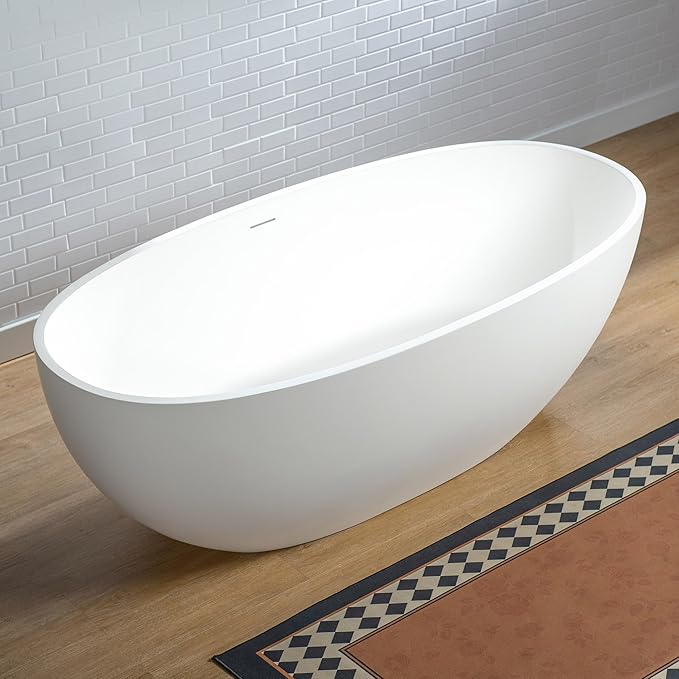 WOODBRIDGE 67 in. x 30.75 in. Stone Resin Luxury Contemporary Solid Surface Freestanding Bathtub in Matte White