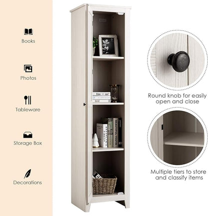 Giantex Tall Storage Cabinet Freestanding Floor Storage Tower with Four Shelves and Single Door, 17x16x72 Inch, Narrow Utility Cabinet for Living Room, Bathroom (Grayish White)