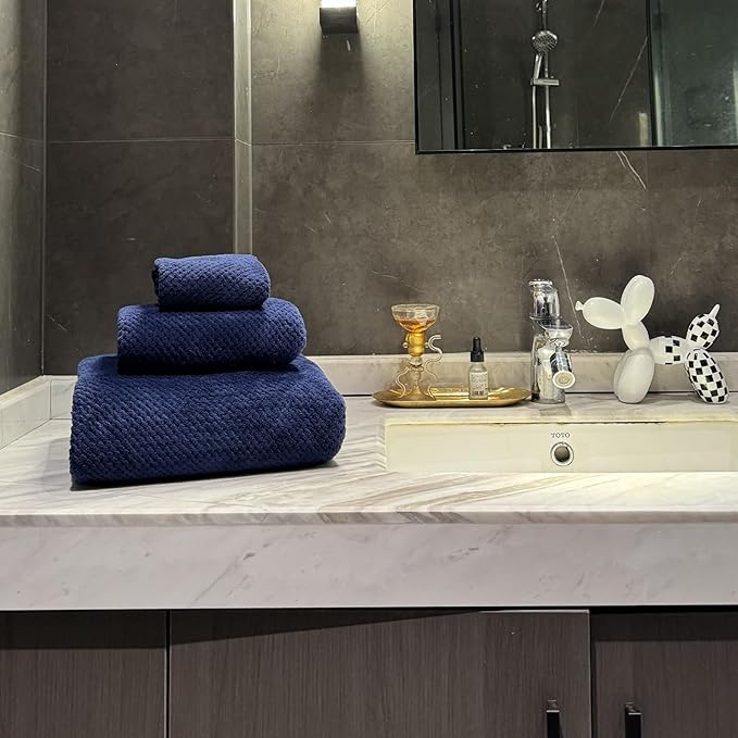 Extra Large Bath Towels Set for Bathroom 30x60 Inches Super Soft Light Weight Quick Dry Microfiber Shower Towels (Navy Blue, 6 Piece)