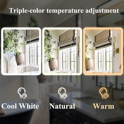LED Bathroom Medicine Cabinet with Mirror, 36 Inch x 32 Inch Bathroom Mirror Cabinet with Door & Adjustable Shelves, Surface Mount or Recess Installation
