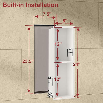 Shower Niche,8 * 24 Stainless Steel Elegant Bathroom Niche, No Tile Needed Recessed Shower Shelf Organizer for Storage,Warm White