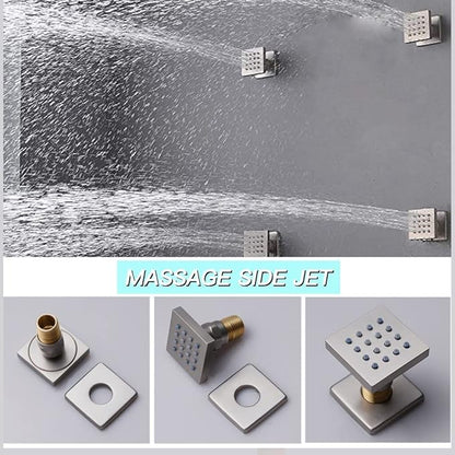Brushed Nickel 4 Way Full Body Thermostatic Shower Faucet System 12 Inch Luxury Rain Shower System with Tub Spout, Handheld Shower and 6 PCS Body Jets Shower Fixtures