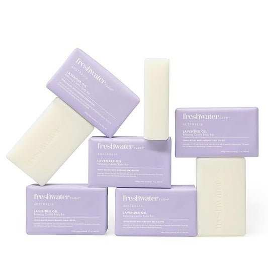 Freshwater Farm Australia Relaxing Castile Natural Bar Soap for Women Men - Lavender Oil - Nourishing Essential Oils For Dry, Sensitive Skin - Natural Bar Soap, Body Soap - 7 oz 8PK, purple