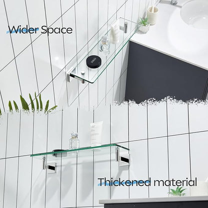 KOKOSIRI Bathroom Shelves Wall Mounted Floating Glass Shelf Polished Stainless Steel 20-Inch Hanging Rack for Storage/Room Decor 2 Pack B1105CH-L20-P2