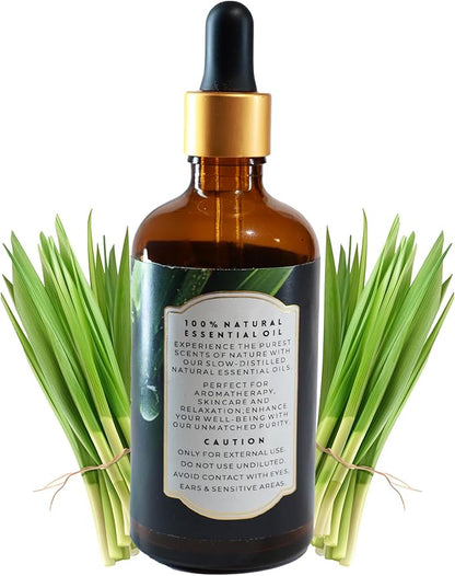 Luxurious LEMONGRASS Essential Oil by Enhanced Essentials|Slow Distilled, Highly Concentrated & Pure oils for Diffusers,Aromatherapy,Gifting,Soap & Candle making|Ideal for Business|3.38 fl oz (100 ml)