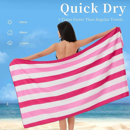 Microfiber Extra Large, Oversized Beach Towels (70''x35'') - 4 Pack XL Quick Dry Striped Towels for Adults & Women，Sand Free for Pool, Spa, Swim & Travel - Ultra Absorbent & Lightweight