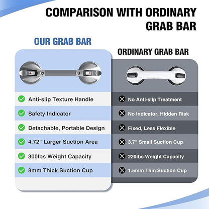 DAILYLIFE Grab Bars for Bathtubs and Showers, 17 inch Shower Handles for Elderly Suction, 300lbs Safety Shower Grab bar for Seniors and Elderly, Silver(2 Pack)