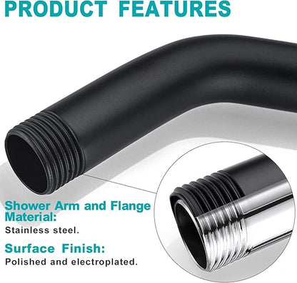 BESTILL Wall Mounted 8 Inch Shower Head Arm, Shower Arm and Flange Included, Matte Black