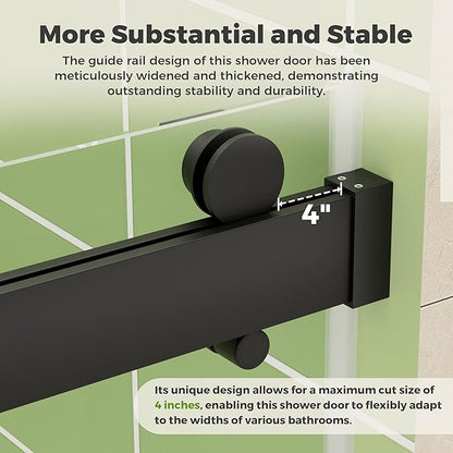 DELAVIN 50-54" W x 72" H Double Sliding Shower Door, Frameless Shower Door, 1/4"(6mm) SGCC Tempered Glass, Noiseless Shatterproof Shower Doors with Square Rail, Stainless Steel, Aluminum, Black