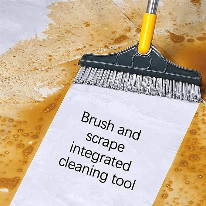 2 in 1 Cleaning Floor Scrub Brush Floor Brush Scrubber New Upgraded 53.5" Long Handle Grout Brush Scrape V-Shape Stiff Bristle Cleaning Brush with Squeegee 120°Rotating Tile Brush for Bathroom