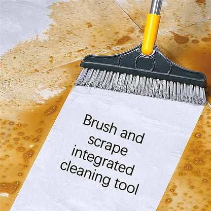 2 in 1 Cleaning Floor Scrub Brush Floor Brush Scrubber New Upgraded 53.5" Long Handle Grout Brush Scrape V-Shape Stiff Bristle Cleaning Brush with Squeegee 120°Rotating Tile Brush for Bathroom