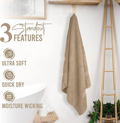 RIVERSIDE 100% Ring Spun Cotton Large Bath Towels Set of 4, 27 x 54 Inches – Quick Dry, Soft & Highly Absorbent Towels for Shower & Bathroom – Luxury 600 GSM Towels for Home, Spa, Gym, Hotel, Tan