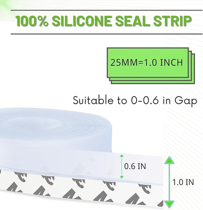 Weather Stripping Silicone Seal Strip, Weather Stripping Door Bottom Seal Strip - House and Glass Shower Doors Silicone Sealing for Door and Windows Gaps of Collision and Side, (Transparent) 25MM…