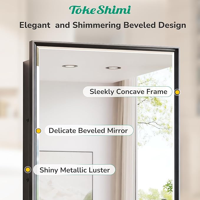 TokeShimi 24x36 Recessed Medicine Cabinet with Mirror Wall Mounted, Aluminum Alloy Black Mirrored Medicine Cabinet, Metal Beveled Mirror with Storage for Bathroom Vanity