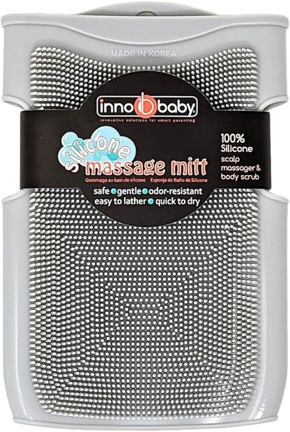 Innobaby Double Sided Silicone Massage Mitt Bath Scrubber Shower Brush & Scalp Massager/Gray