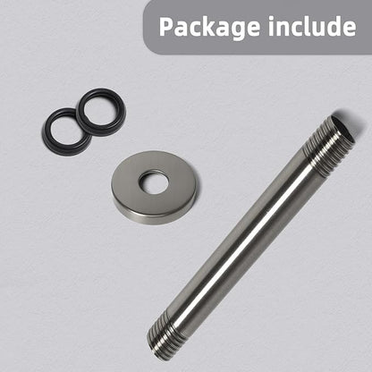 6 Inch Shower Arm with Flange, Ceiling Mounted Shower Head Extension Arm, 1/2 NPT Straight Arm for Rain Shower Head, Stainless Steel Shower Head Extension Replacement Pipe Arm, Brushed Nickel