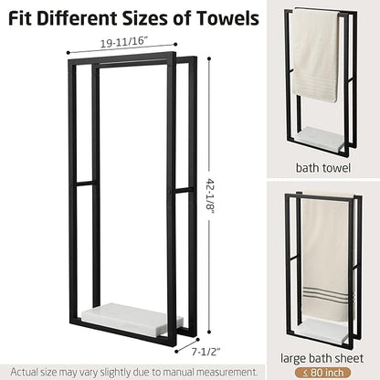 KES 42" H Bathroom Free Standing Towel Rack, Freestanding Floor Towel Rack Stand 2 Tier with Marble Base for Bathroom Floor, Double Large Bath Sheet Extra High Thick, Matte Black, BTH503-BK