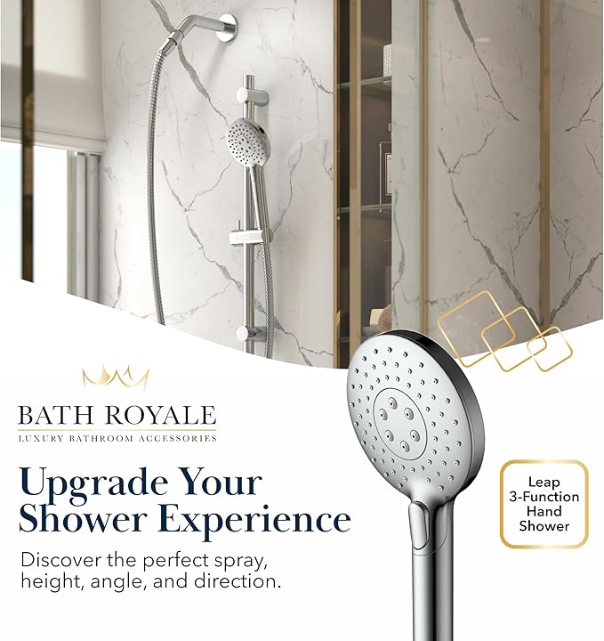 BATH ROYALE Handheld Shower Head, Detachable High Pressure & 3 Spray Modes, Brushed Nickel