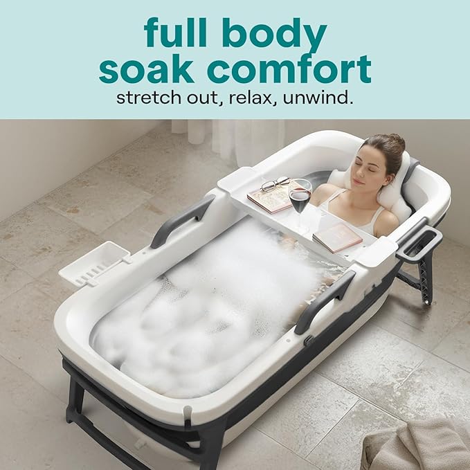 Serenelife 59" Portable Bathtub for Adults – Large Foldable Ice Bath Tub for Cold Plunge & Hot Spa, Freestanding Soaking Tub for Indoor/Outdoor, Athlete Recovery & Family Use, 440lbs Capacity
