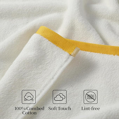 REDKISS 2 Pack 100% Cotton Bath Towels with Luxury Embellished Border Design, Oversized 27 x 54 Inches & 600 GSM Ultra Soft Bath Towel Set, Quick Dry Towels for Bathroom, Gym, Hotel, White