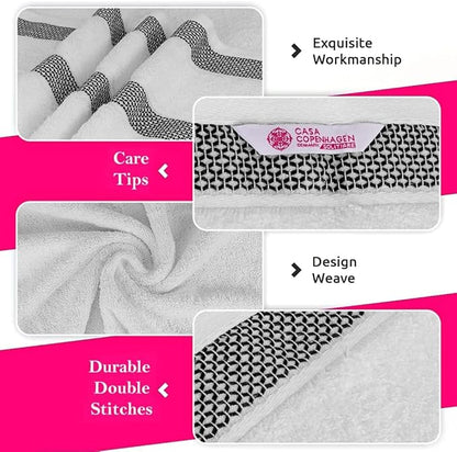 CASA COPENHAGEN® Solitaire Mix 6 Pieces Towel Set- White + Pine Grey, 600 GSM 2Bath Towel 2Hand Towel 2Washcloth, Designed in Denmark Made of Soft Egyptian Cotton for Bathroom, Kitchen & Shower