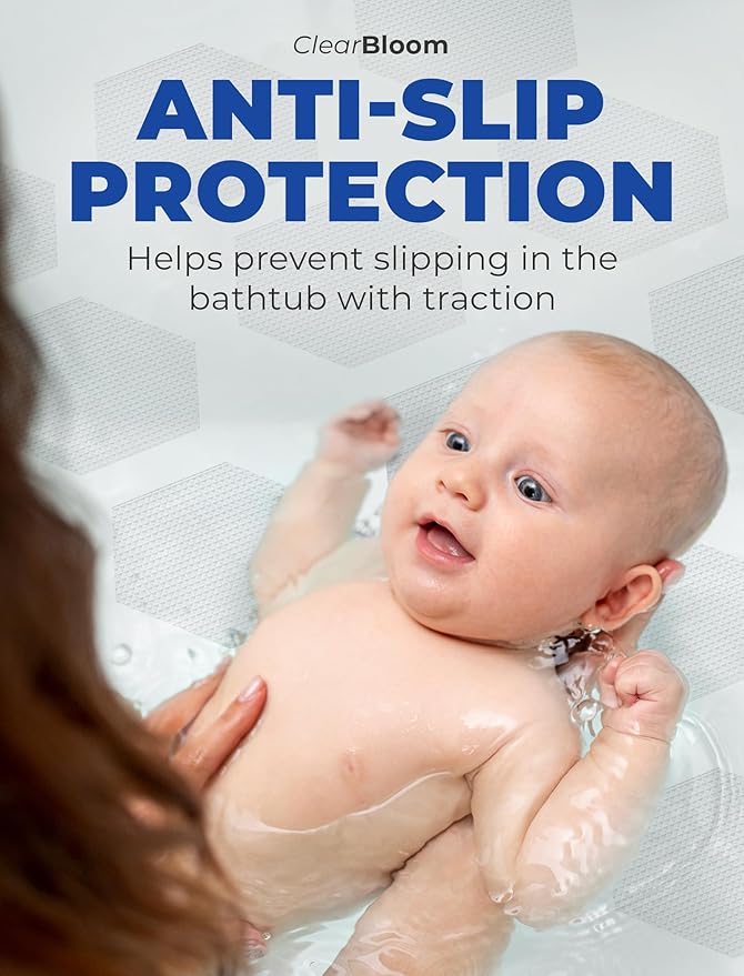 Anti-Slip Shower Stickers for Tub & Shower Floor — Original Clear Hex Non-Slip Bathtub Stickers, 24 Pack 3.25”, Micro-Pyramid Grip, Scraper Included, Easy Apply