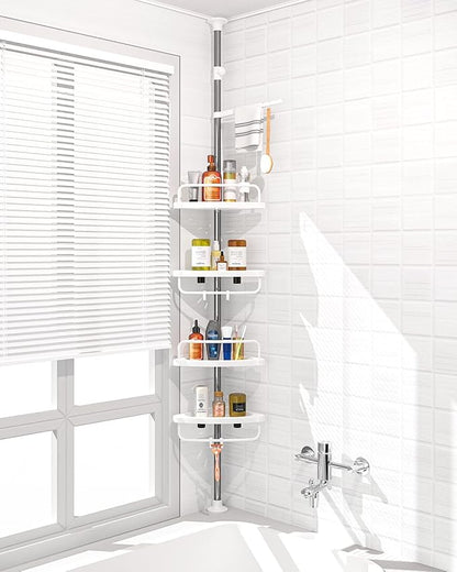 4 Layer Corner Shower Caddy, Stainless Steel Constant Tension Pole Shower Organizer, Adjustable Corner Shower Shelf, Rustproof 3.3 to 9.8 ft