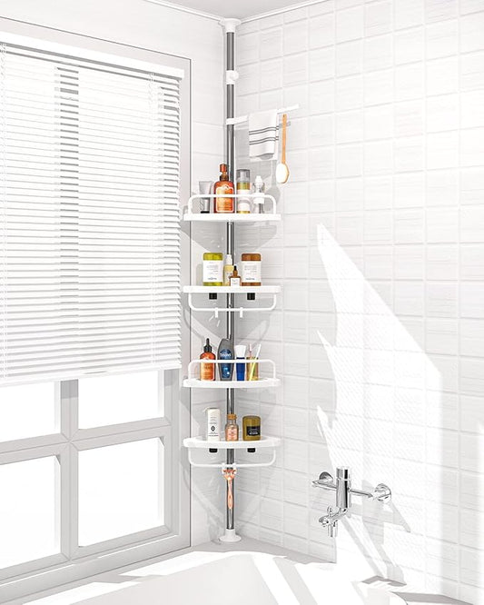 4 Layer Corner Shower Caddy, Stainless Steel Constant Tension Pole Shower Organizer, Adjustable Corner Shower Shelf, Rustproof 3.3 to 9.8 ft