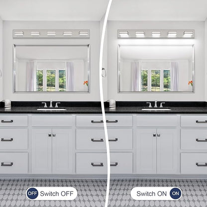 SineRise LED Modern Bathroom Vanity Light Fixtures (5-Light, 40-Inch, Dimmable), Brushed Nickel Modern Acrylic Bathroom Wall Lighting Fixtures Over Mirror (Cool White 6000K)