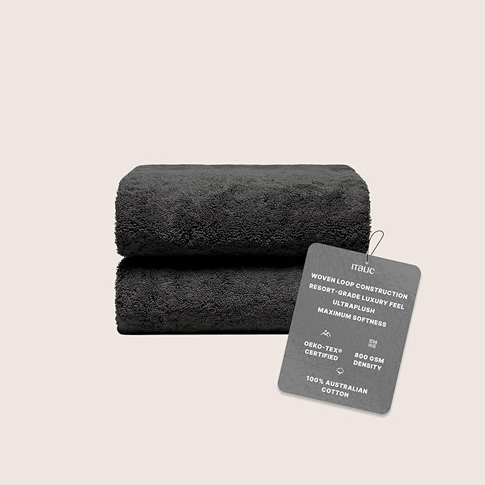 Italic Ultraplush 100% Australian Cotton Bath Sheets - Set of 2 Luxury Extra Large Heavy Duty Bath Sheets, 800GSM Plush and Absorbent, Bath Sheets for Hotels, Bath, Gym & Spa (Charcoal)